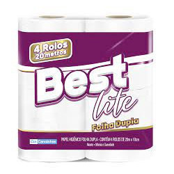 PAPEL HIGIÊNICO FOLHA DUPLA NEUTRO BEST LITE 20M PACOTE 4 UNIDADES