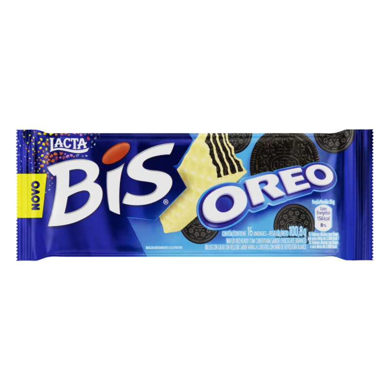 WAFER OREO COBERTURA CHOCOLATE BRANCO LACTA BIS PACOTE 100,8G