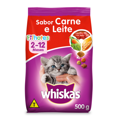 ALIMENTO PARA GATOS FILHOTES CARNE E LEITE WHISKAS PACOTE 500G