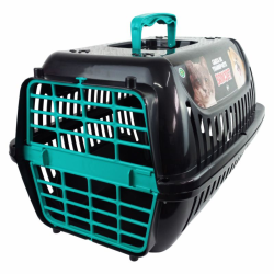 Caixa de Transporte Nº2 Premium Brinqpet - Preto e Verde tifany, Segurança e Conforto para Seu Pet