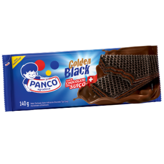 BISCOITO WAFER CHOCOLATE RECHEIO CHOCOLATE SUÍÇO PANCO GOLDEN BLACK PACOTE 140G