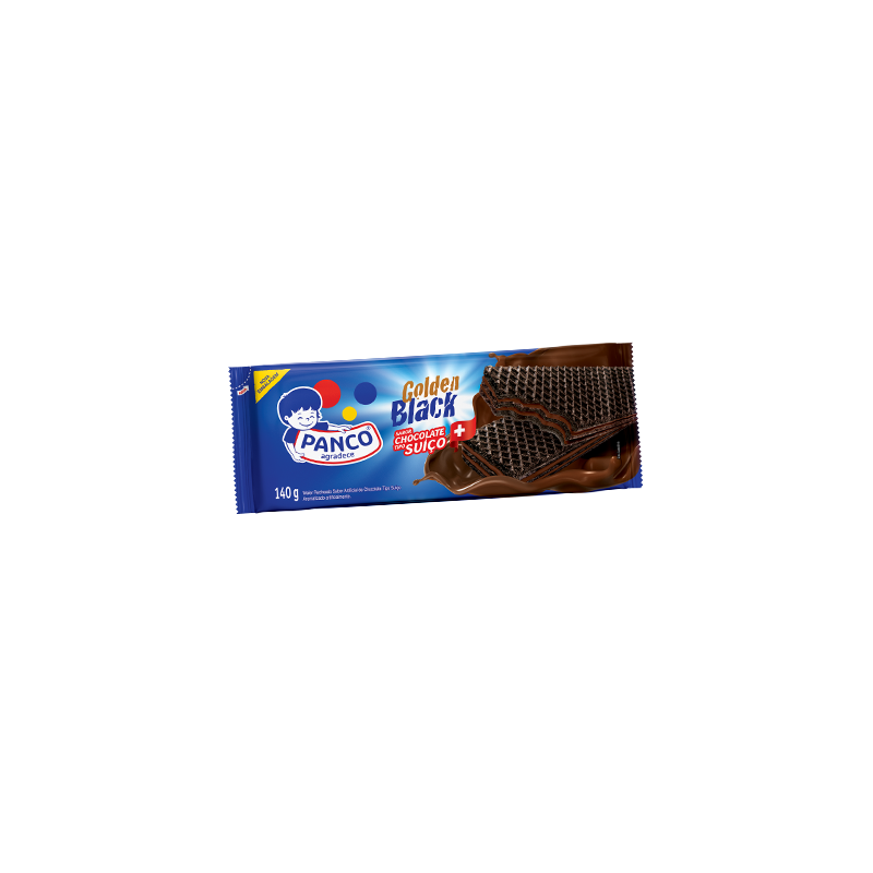 BISCOITO WAFER CHOCOLATE RECHEIO CHOCOLATE SUÍÇO PANCO GOLDEN BLACK PACOTE 140G