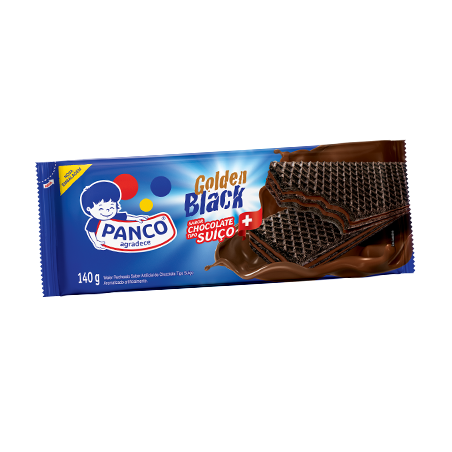 BISCOITO WAFER CHOCOLATE RECHEIO CHOCOLATE SUÍÇO PANCO GOLDEN BLACK PACOTE 140G