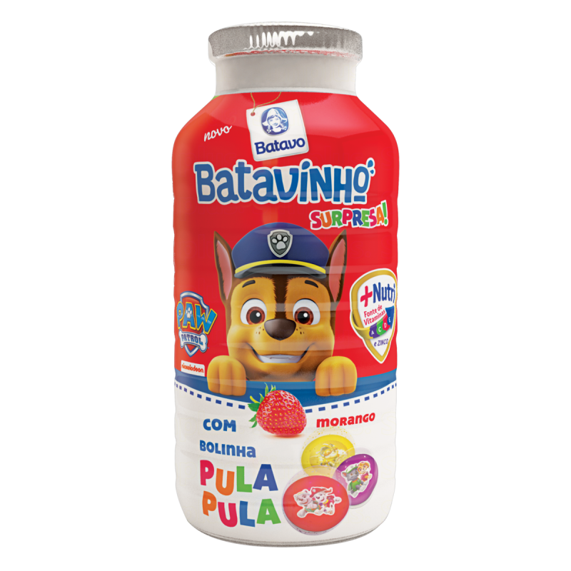 IOGURTE PARCIALMENTE DESNATADO MORANGO PAW PATROL BATAVO BATAVINHO SURPRESA FRASCO 110G
