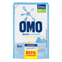 LAVA-ROUPAS LÍQUIDO OMO PURO CUIDADO SACHÊ 900ML REFIL ECONÔMICO