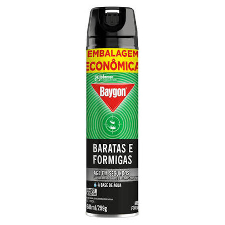 INSETICIDA AEROSSOL MATA BARATAS E FORMIGAS BASE ÁGUA BAYGON FRASCO 360ML SPRAY EMBALAGEM ECONÔMICA