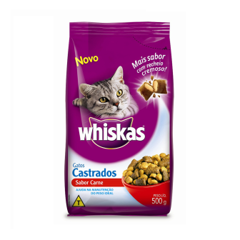 ALIMENTO PARA GATOS CASTRADOS ADULTOS CARNE WHISKAS PACOTE 500G