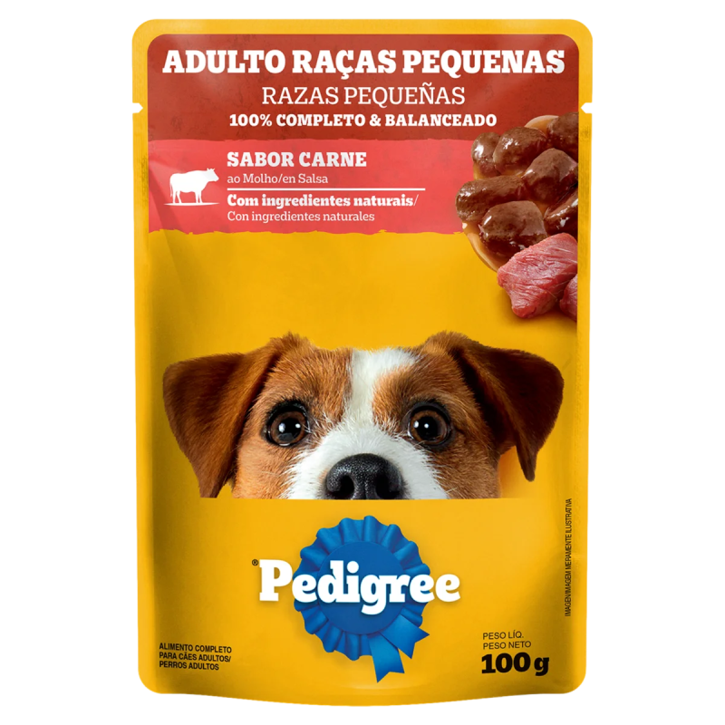 ALIMENTO PARA CÃES ADULTOS RAÇAS PEQUENAS CARNE AO MOLHO PEDIGREE SACHÊ 100G
