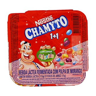 IOGURTE PARCIALMENTE DESNATADO MORANGO COM CONFEITO DE CEREAL COLORIDO CHAMYTO BANDEJA 130G