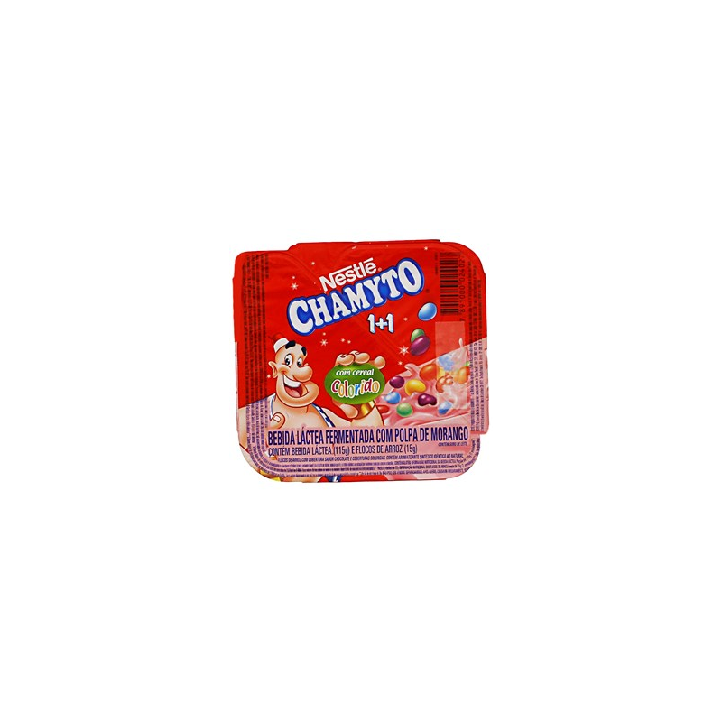 IOGURTE PARCIALMENTE DESNATADO MORANGO COM CONFEITO DE CEREAL COLORIDO CHAMYTO BANDEJA 130G