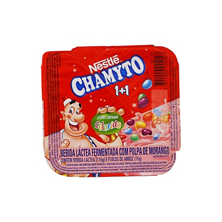 IOGURTE PARCIALMENTE DESNATADO MORANGO COM CONFEITO DE CEREAL COLORIDO CHAMYTO BANDEJA 130G
