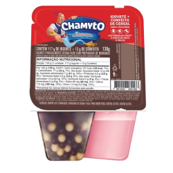 IOGURTE PARCIALMENTE DESNATADO MORANGO COM CEREAIS DE CHOCOLATE CHAMYTO BANDEJA 130G