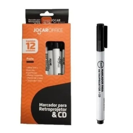 DESCRIÇÃO: MARCADOR CD/ RETROPROJETOR PONTA 2MM PRETO CX C/12 JOCAR OFFICE REF: 96030