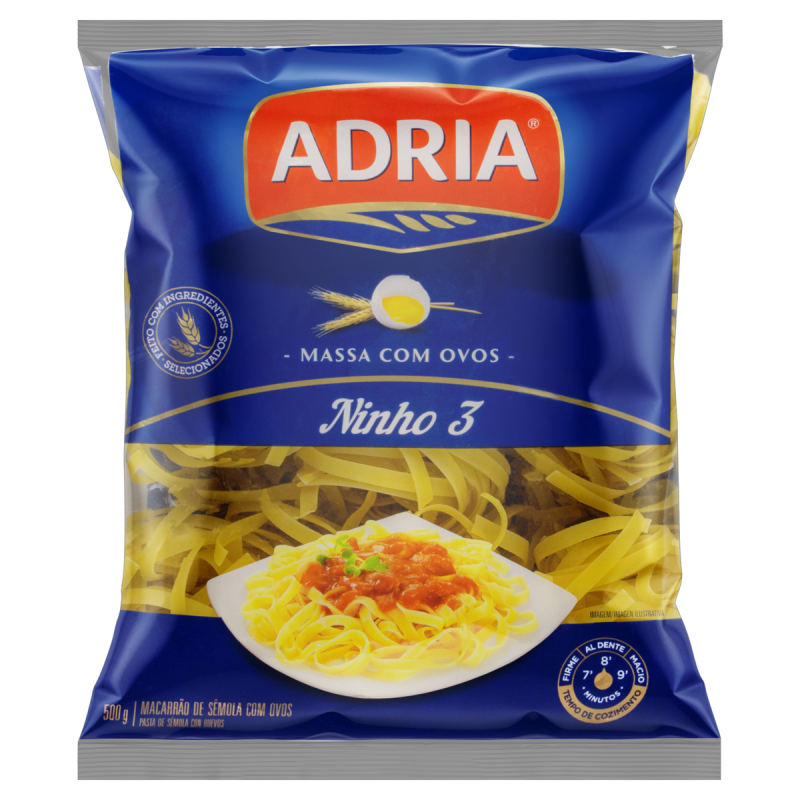 MACARRÃO DE SÊMOLA COM OVOS NINHO 3 ADRIA PACOTE 500G