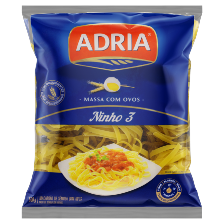 MACARRÃO DE SÊMOLA COM OVOS NINHO 3 ADRIA PACOTE 500G