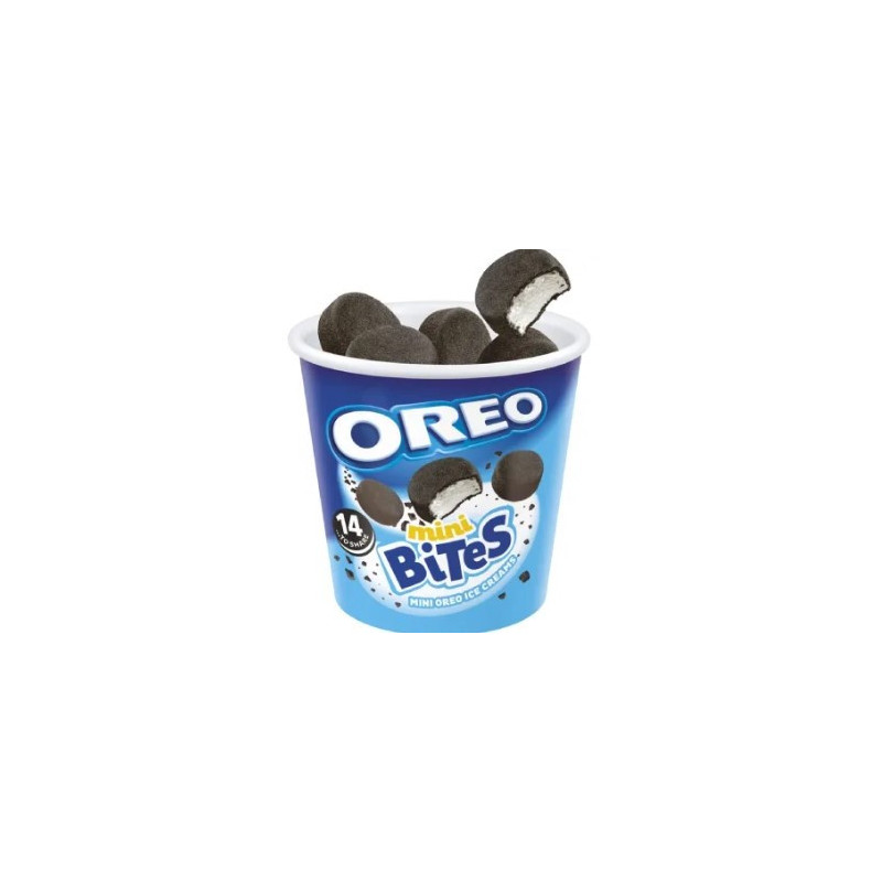 SORVETE BAUNILHA COBERTURA BISCOITOS TRITURADOS DE CHOCOLATE COM E SEM RECHEIO OREO MINI BITES POTE 72G