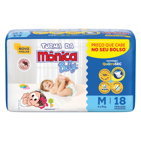 FRALDA DESCARTÁVEL TURMA DA MÔNICA BABY M PACOTE 18 UNIDADES