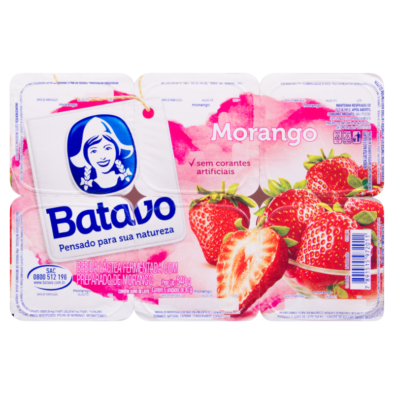 BEBIDA LÁCTEA FERMENTADA MORANGO BATAVO BANDEJA 510G 6 UNIDADES
