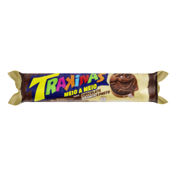 BISCOITO RECHEIO CHOCOLATE BRANCO E PRETO TRAKINAS MEIO A MEIO PACOTE 126G