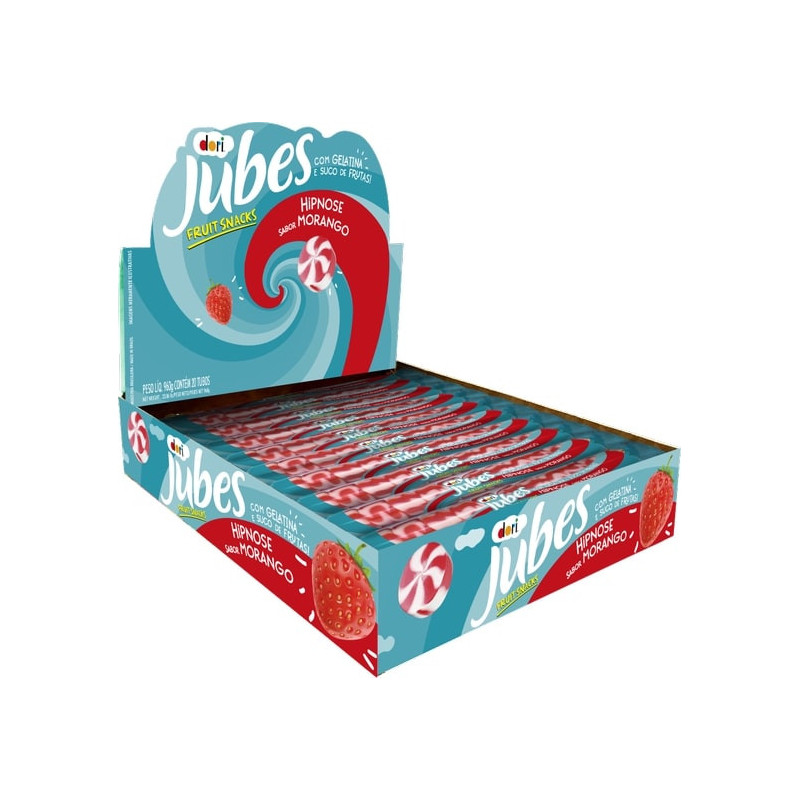 BALA DE GOMA MORANGO HIPNOSE DORI JUBES FRUIT SNACKS PACOTE 48G