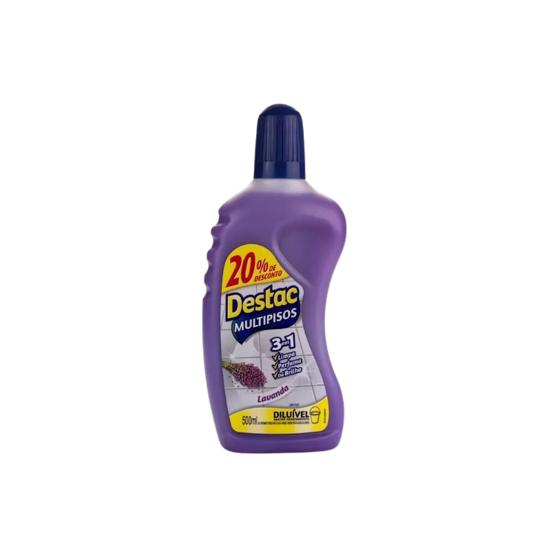LIMPADOR MULTIPISOS DILUÍVEL LAVANDA DESTAC FRASCO 500ML PREÇO ESPECIAL