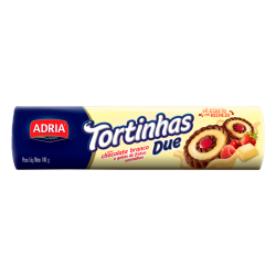 BISCOITO RECHEIO CHOCO BRANCO E GELEIA DE FRUTAS VERMELHAS ADRIA TORTINHAS DUE PACOTE 140G