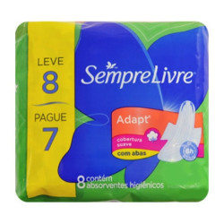 ABSORVENTE COM ABAS SUAVE SEMPRE LIVRE ADAPT PACOTE LEVE 8 PAGUE 7 UNIDADES