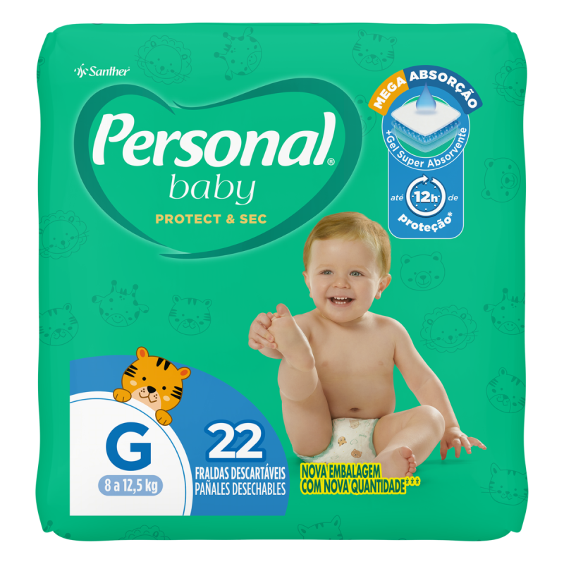 FRALDA DESCARTÁVEL PERSONAL BABY PROTECT & SEC G PACOTE 22 UNIDADES