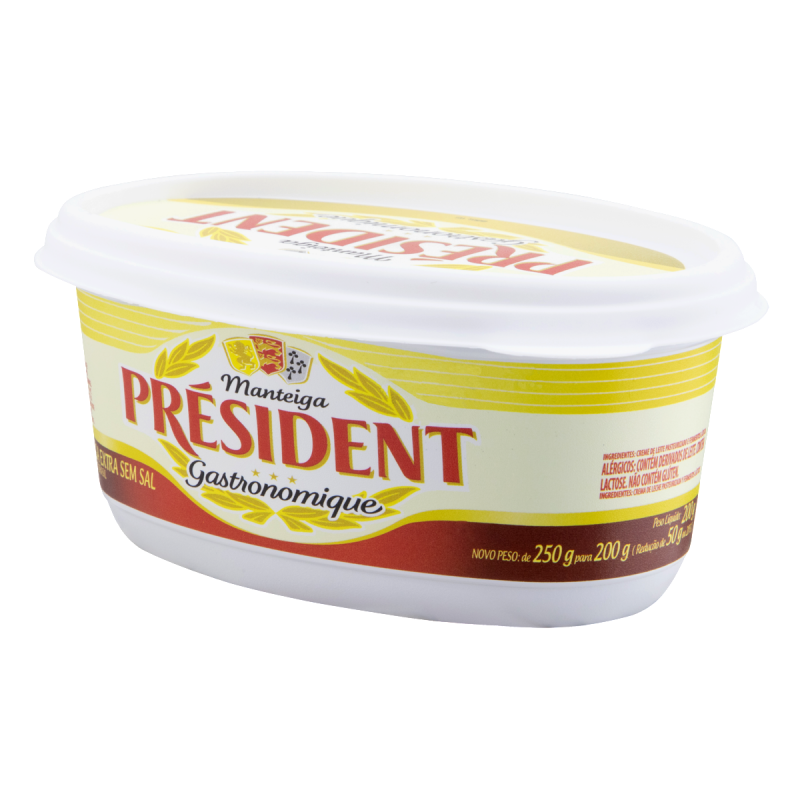 MANTEIGA EXTRA SEM SAL PRÉSIDENT GASTRONOMIQUE POTE 200G