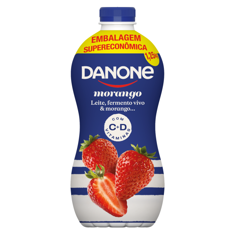 IOGURTE PARCIALMENTE DESNATADO MORANGO DANONE GARRAFA 1,25KG EMBALAGEM SUPERECONÔMICA