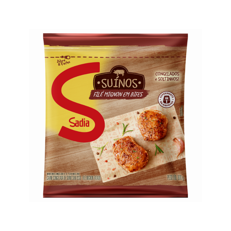 FILÉ MIGNON SUÍNO EM BIFES CONGELADO SEM OSSO SADIA 800G