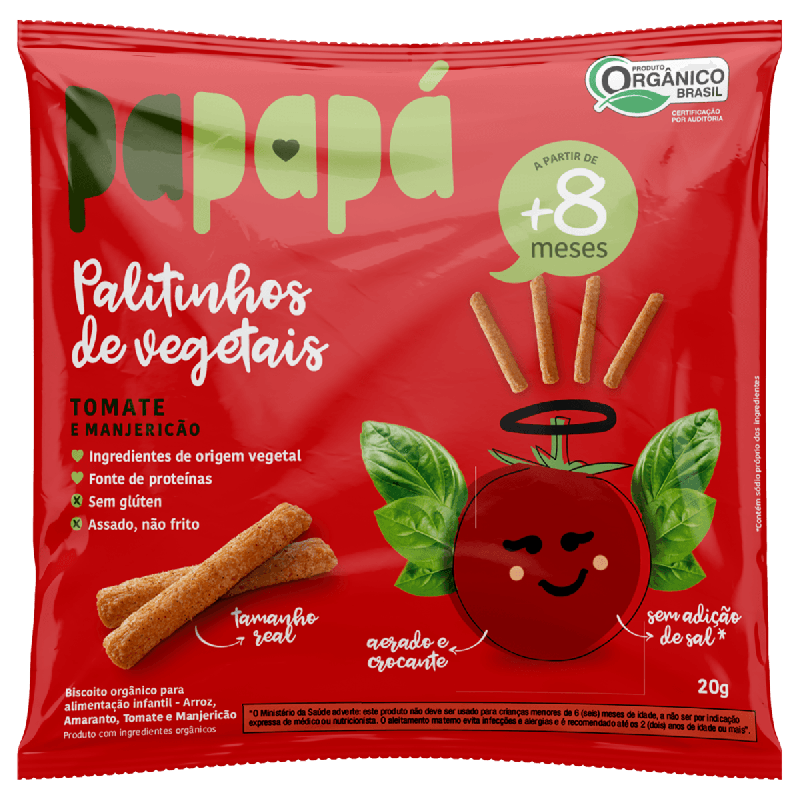 PAPAPA PALITINHOS DE TOMATE E MANJERICAO 20G