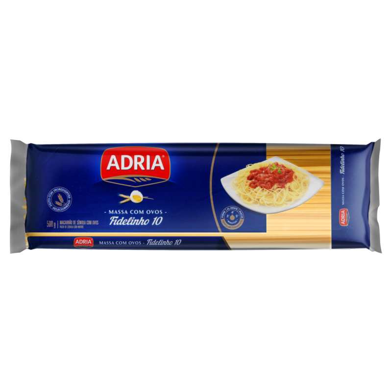 MACARRÃO DE SÊMOLA COM OVOS FIDELINHO 10 ADRIA PACOTE 500G
