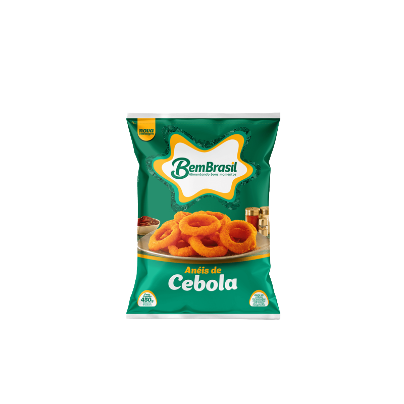 ANÉIS DE CEBOLA EMPANADOS PRÉ-FRITOS CONGELADOS BEM BRASIL PACOTE 400G