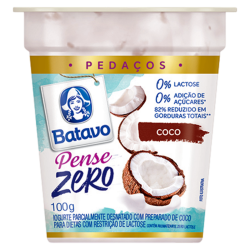 IOGURTE PARCIALMENTE DESNATADO COCO ZERO LACTOSE BATAVO PENSE ZERO PEDAÇOS COPO 100G