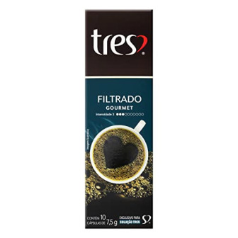 CAFÉ EM CÁPSULA TORRADO E MOÍDO FILTRADO TRES GOURMET CAIXA 10 UNIDADES 7,5G CADA