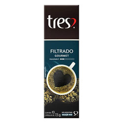 CAFÉ EM CÁPSULA TORRADO E MOÍDO FILTRADO TRES GOURMET CAIXA 10 UNIDADES 7,5G CADA