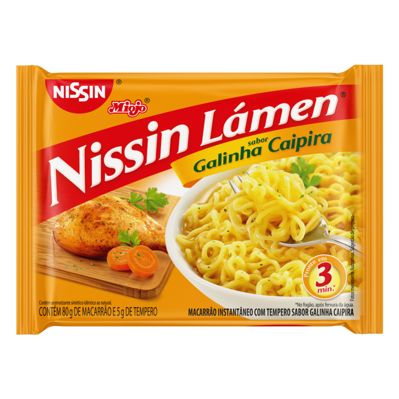 MACARRÃO INSTANTÂNEO LÁMEN GALINHA CAIPIRA NISSIN MIOJO PACOTE 85G