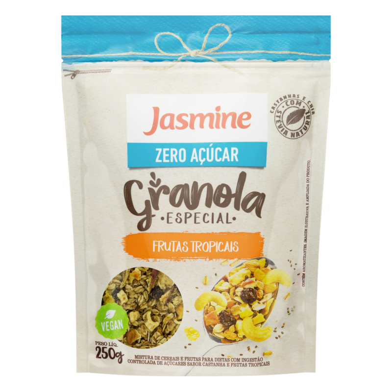 GRANOLA INTEGRAL FRUTAS TROPICAIS ZERO AÇÚCAR JASMINE POUCH 250G