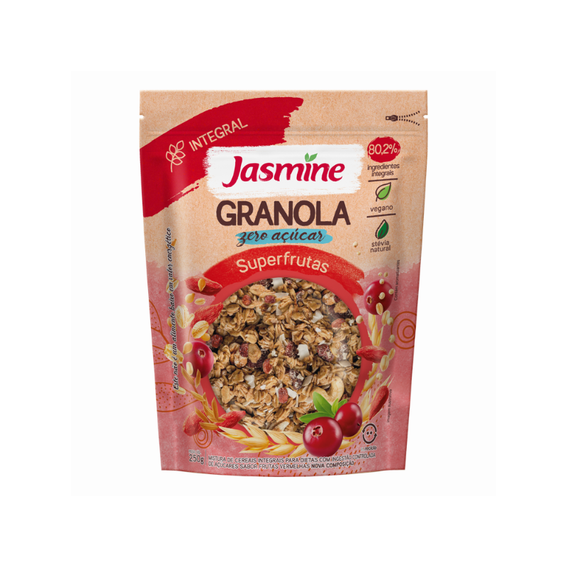 GRANOLA INTEGRAL SUPERFRUTAS ZERO AÇÚCAR JASMINE POUCH 250G