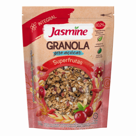 GRANOLA INTEGRAL SUPERFRUTAS ZERO AÇÚCAR JASMINE POUCH 250G