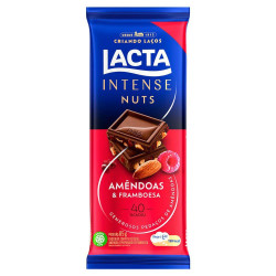 CHOCOLATE 40% CACAU AMÊNDOAS & FRAMBOESA LACTA INTENSE PACOTE 85G
