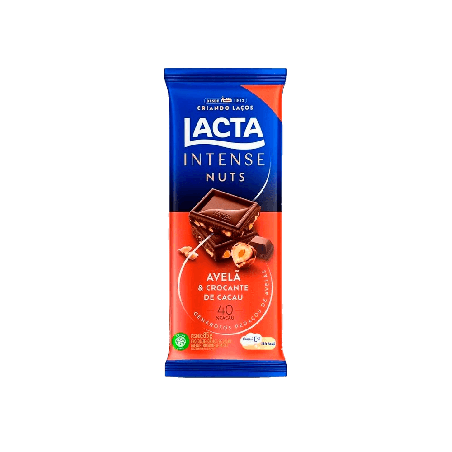 CHOCOLATE 40% CACAU AVELÃ & CROCANTE DE CACAU LACTA INTENSE PACOTE 85G