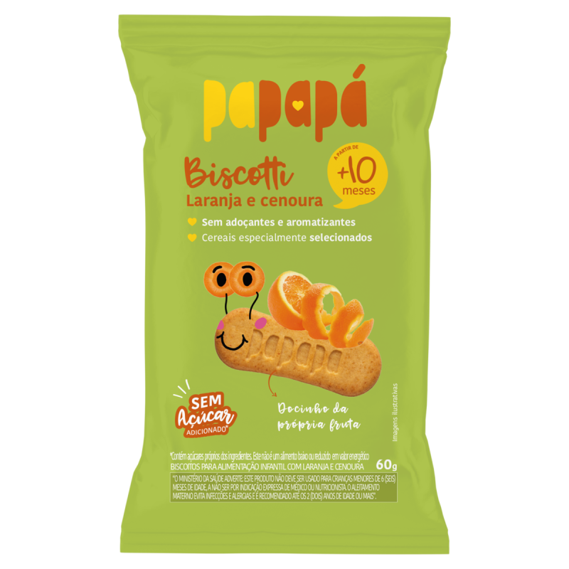 BISCOITO LARANJA E CENOURA PAPAPÁ BISCOTTI PACOTE 60G