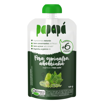 PAPINHA ORGÂNICA PERA, ESPINAFRE, ABOBRINHA PAPAPÁ SQUEEZE 100G