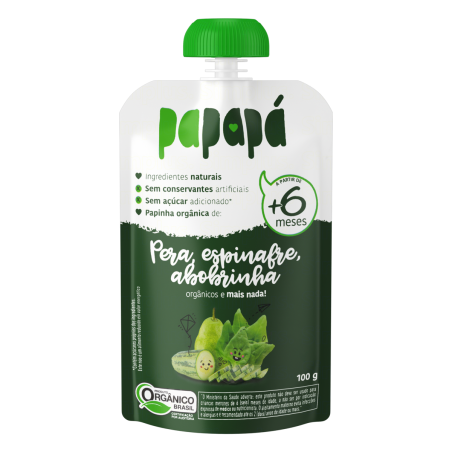 PAPINHA ORGÂNICA PERA, ESPINAFRE, ABOBRINHA PAPAPÁ SQUEEZE 100G