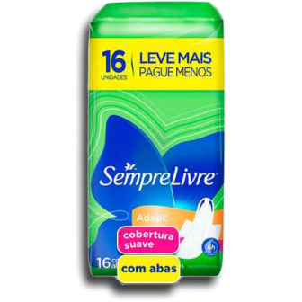 ABSORVENTE COM ABAS SUAVE SEMPRE LIVRE ADAPT PACOTE 16 UNIDADES LEVE MAIS PAGUE MENOS