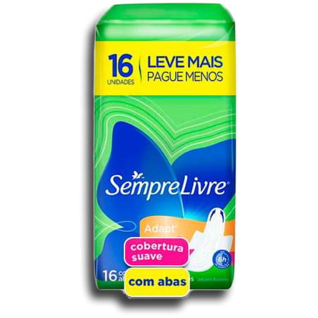 ABSORVENTE COM ABAS SUAVE SEMPRE LIVRE ADAPT PACOTE 16 UNIDADES LEVE MAIS PAGUE MENOS