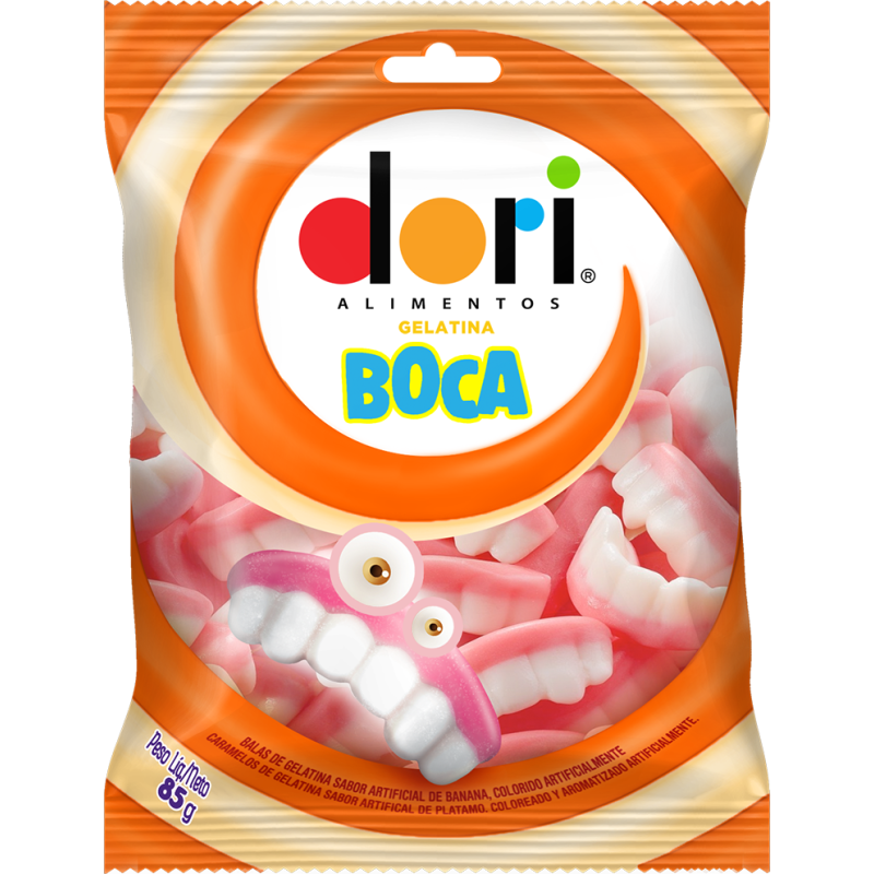 BALA DE GELATINA MORANGO E FRAMBOESA BOCA DORI PACOTE 60G