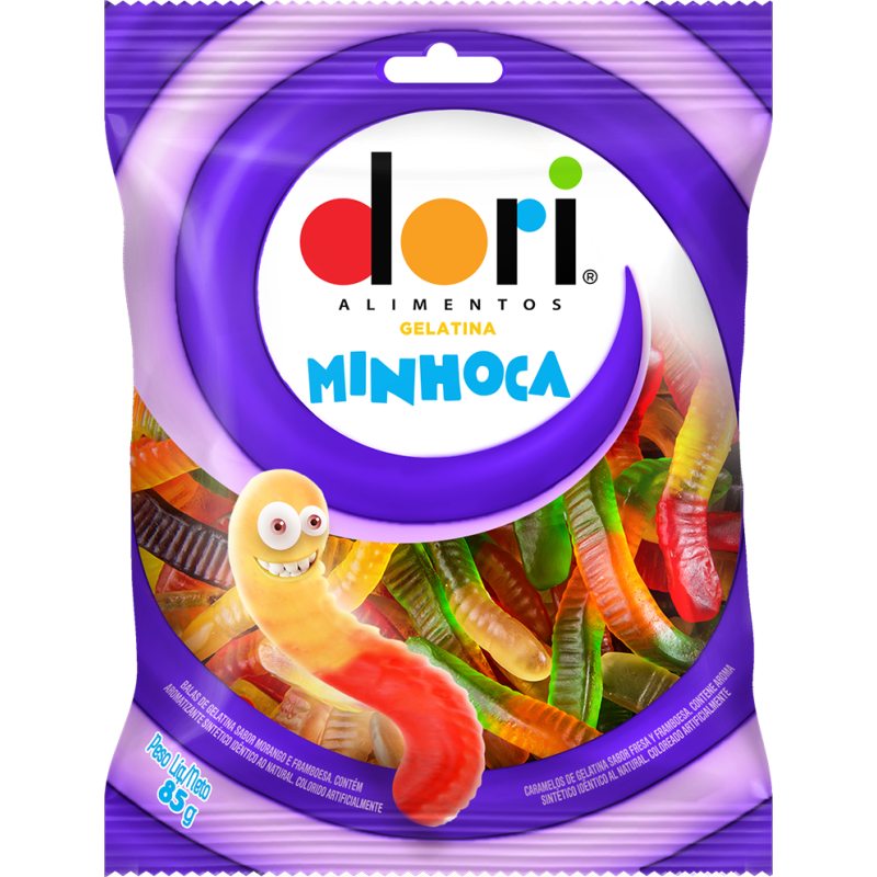 BALA DE GELATINA SORTIDOS DE FRUTAS MINHOCA DORI PACOTE 60G